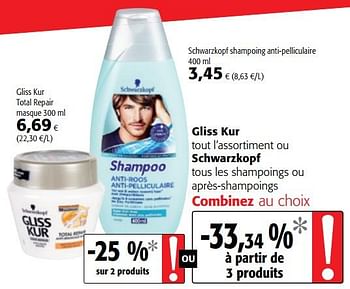Promotions Gliss kur tout l`assortiment ou schwarzkopf tous les shampoings ou après-shampoings - Schwarzkopf - Valide de 09/05/2018 à 22/05/2018 chez Colruyt