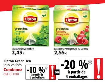 Promotions Lipton green tea tous les thés - Lipton - Valide de 09/05/2018 à 22/05/2018 chez Colruyt