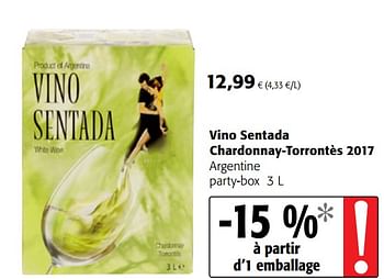 Promotions Vino sentada chardonnay-torrontès 2017 argentine party-box - Vins blancs - Valide de 09/05/2018 à 22/05/2018 chez Colruyt