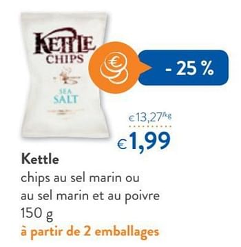 Promotions Kettle chips au sel marin ou au sel marin et au poivre - Kettle - Valide de 09/05/2018 à 22/05/2018 chez OKay
