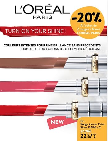 Promotions Rouge à lèvres color shine - L'Oreal Paris - Valide de 09/05/2018 à 22/05/2018 chez DI