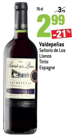 Promotions Valdepeñas señorio de los llanos tinto espagne - Vins rouges - Valide de 16/05/2018 à 22/05/2018 chez Match