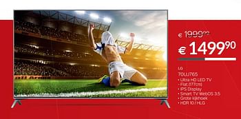 Promoties Lg 70uj765 ultra hd led tv - LG - Geldig van 14/05/2018 tot 30/06/2018 bij Selexion