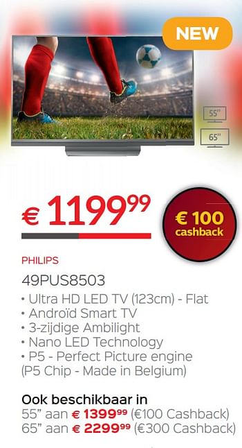 Promoties Philips 49pus8503 ultra hd led tv - Philips - Geldig van 14/05/2018 tot 30/06/2018 bij Selexion