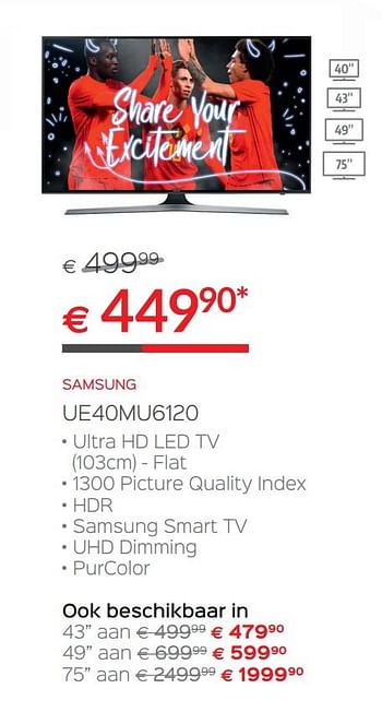 Promoties Samsung ue40mu6120 ultra hd led tv - Samsung - Geldig van 14/05/2018 tot 30/06/2018 bij Selexion