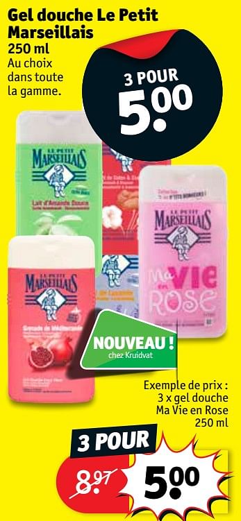 Promotions Le petit marseillais 3 x gel douche ma vie en rose - Le Petit Marseillais - Valide de 15/05/2018 à 27/05/2018 chez Kruidvat
