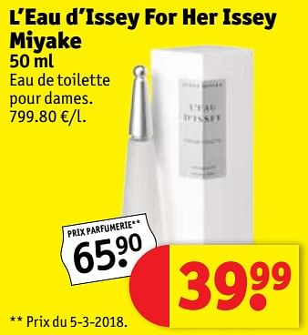 Promoties L`eau d`issey for her issey miyake - Issey Miyake - Geldig van 15/05/2018 tot 27/05/2018 bij Kruidvat