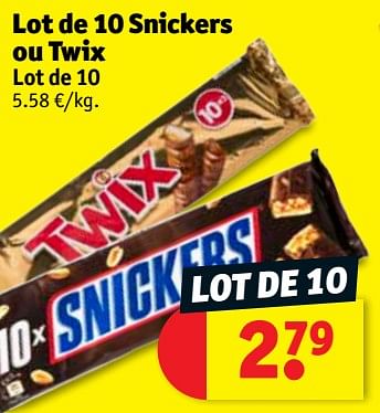 Promotions Lot de 10 snickers ou twix - Produit maison - Kruidvat - Valide de 15/05/2018 à 27/05/2018 chez Kruidvat