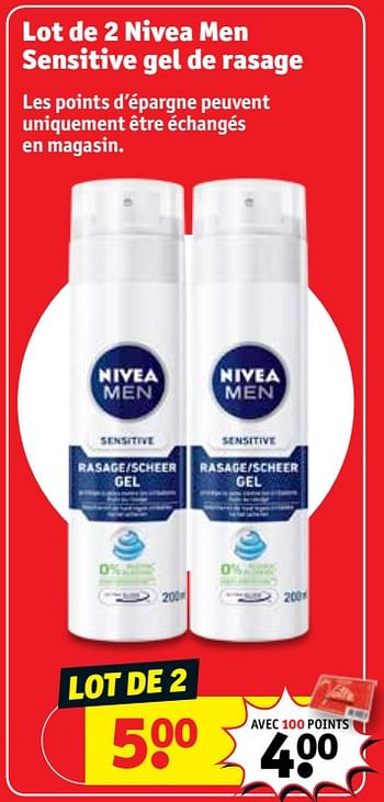 Promotions Lot de 2 nivea men sensitive gel de rasage - Nivea - Valide de 15/05/2018 à 27/05/2018 chez Kruidvat