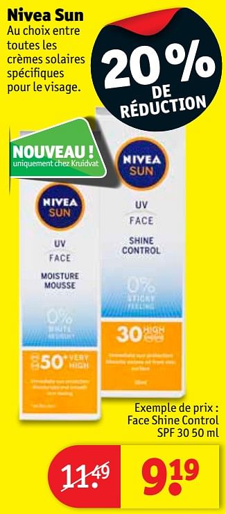 Promotions Nivea sun face shine control spf 30 - Nivea - Valide de 15/05/2018 à 27/05/2018 chez Kruidvat