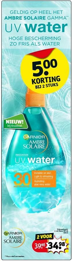 Promoties Garnier 2 x uv water spf 30 - Garnier - Geldig van 15/05/2018 tot 27/05/2018 bij Kruidvat