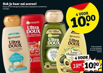 Promoties Garnier 4 x low shampoo avocado + karité - Garnier - Geldig van 15/05/2018 tot 27/05/2018 bij Kruidvat