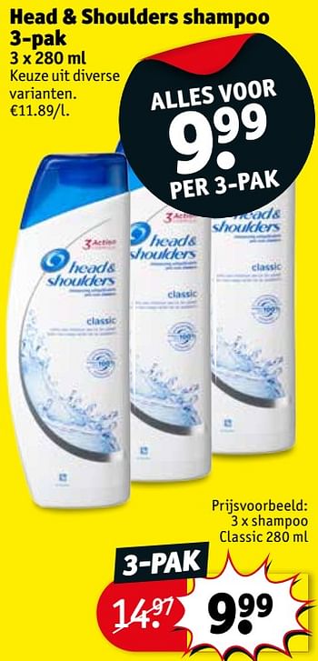 Promoties Head + shoulders 3 x shampoo classic - Head & Shoulders - Geldig van 15/05/2018 tot 27/05/2018 bij Kruidvat