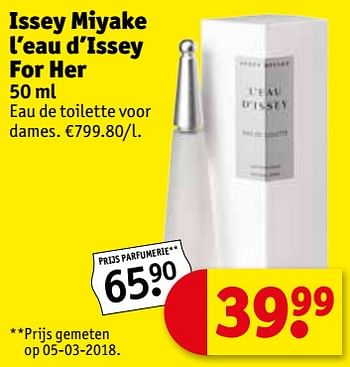 Promoties Issey miyake l`eau d`issey for her - Issey Miyake - Geldig van 15/05/2018 tot 27/05/2018 bij Kruidvat