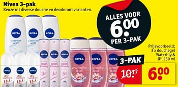 Promoties Nivea 3 x douchegel waterlily + oil - Nivea - Geldig van 15/05/2018 tot 27/05/2018 bij Kruidvat