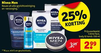 Promotions Nivea men crème face, body + hands - Nivea - Valide de 15/05/2018 à 27/05/2018 chez Kruidvat