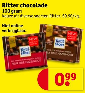 Promotions Ritter chocolade - Ritter Sport - Valide de 15/05/2018 à 27/05/2018 chez Kruidvat