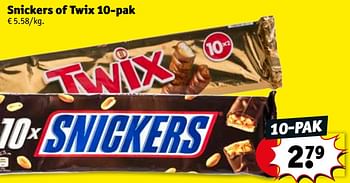 Promoties Snickers of twix 10-pak - Huismerk - Kruidvat - Geldig van 15/05/2018 tot 27/05/2018 bij Kruidvat
