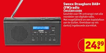 Promotions Sweex draagbare dab+ (fm)radio swdabr100bk - Sweex - Valide de 15/05/2018 à 27/05/2018 chez Kruidvat