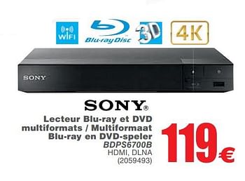 Promoties Sony lecteur blu-ray et dvd multiformats - multiformaat blu-ray en dvd speler bdps6700b - Sony - Geldig van 15/05/2018 tot 28/05/2018 bij Cora