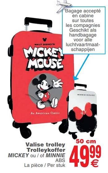 Promoties Valise trolley trolleykoffer mickey ou - of minnie - Walt Disney - Geldig van 15/05/2018 tot 28/05/2018 bij Cora