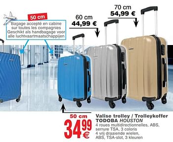 Promotions Valise trolley - trolleykoffer todoba houston - Todoba - Valide de 15/05/2018 à 28/05/2018 chez Cora