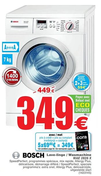 Promoties Bosch lave-linge - wasmachine wae 2826 x - Bosch - Geldig van 15/05/2018 tot 28/05/2018 bij Cora