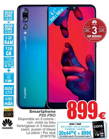 Promoties Huawei smartphone p20 pro - Huawei - Geldig van 15/05/2018 tot 28/05/2018 bij Cora