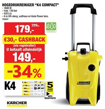 Promoties Karcher hogedrukreiniger k4 compact - Kärcher - Geldig van 16/05/2018 tot 27/05/2018 bij Hubo