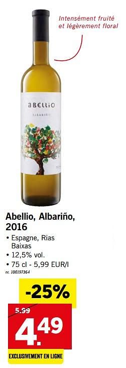 Promoties Abellio, albariño, 2016 - Witte wijnen - Geldig van 21/05/2018 tot 27/05/2018 bij Lidl