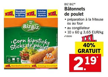 Promotions Bâtonnets de poulet - BizBiz - Valide de 22/05/2018 à 26/05/2018 chez Lidl