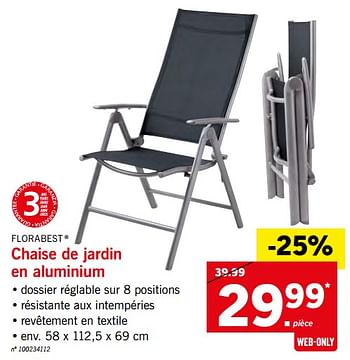 Promoties Chaise de jardin en aluminium - Flora  Best - Geldig van 21/05/2018 tot 27/05/2018 bij Lidl