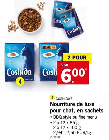 Promoties Nourriture de luxe pour chat, en sachets - Coshida - Geldig van 24/05/2018 tot 26/05/2018 bij Lidl