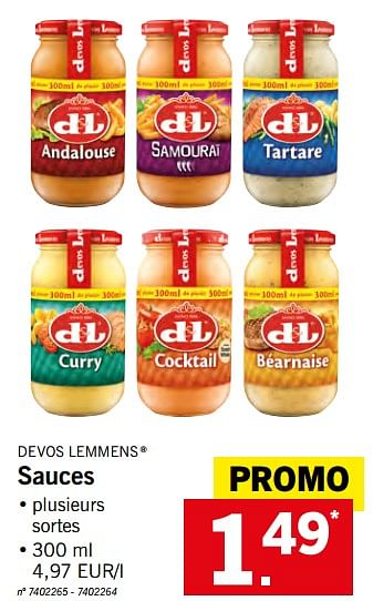 Promotions Sauces - Devos Lemmens - Valide de 24/05/2018 à 26/05/2018 chez Lidl