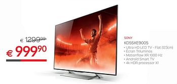 Promoties Sony kd55xe9005 ultra hd led tv - Sony - Geldig van 14/05/2018 tot 30/06/2018 bij Selexion