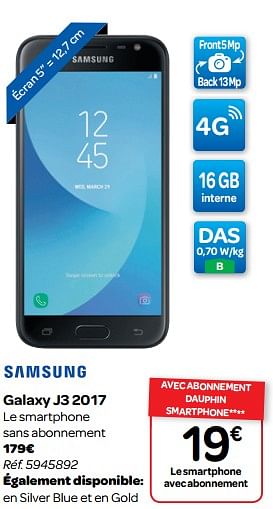 Promotions Samsung galaxy j3 2017 - Samsung - Valide de 16/05/2018 à 28/05/2018 chez Carrefour