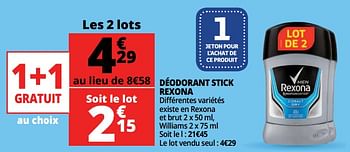 Promoties Déodorant stick rexona - Rexona - Geldig van 16/05/2018 tot 22/05/2018 bij Auchan