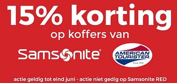 Promoties 15% korting op koffers van samsonite en american tourister - Huismerk - Multi Bazar - Geldig van 20/05/2018 tot 30/06/2018 bij Multi Bazar