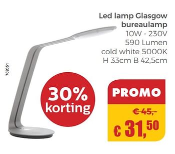 Promoties Led lamp glasgow bureaulamp - Huismerk - Multi Bazar - Geldig van 20/05/2018 tot 30/06/2018 bij Multi Bazar