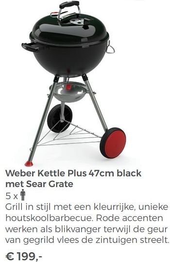 Promoties Weber kettle plus 47cm black met sear grate - Weber - Geldig van 20/05/2018 tot 30/06/2018 bij Multi Bazar