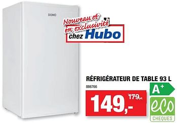 Promoties Domo réfrigérateur de table 93 l - Domo - Geldig van 16/05/2018 tot 27/05/2018 bij Hubo