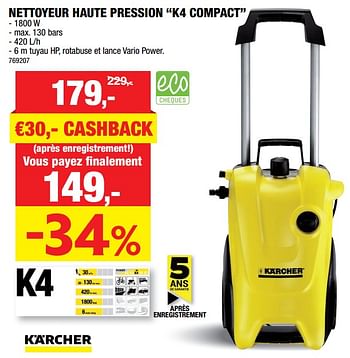 Promotions Karcher nettoyeur haute pression k4 compact - Kärcher - Valide de 16/05/2018 à 27/05/2018 chez Hubo