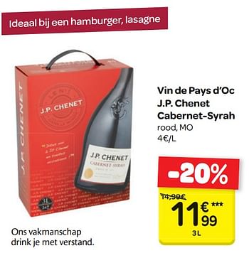 Promotions Vin de pays d`oc j.p. chenet cabernet-syrah - Vins rouges - Valide de 16/05/2018 à 28/05/2018 chez Carrefour