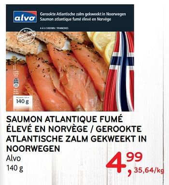Promotions Saumon atlantique fumé élevé en norvège - Produit maison - Alvo - Valide de 23/05/2018 à 05/06/2018 chez Alvo