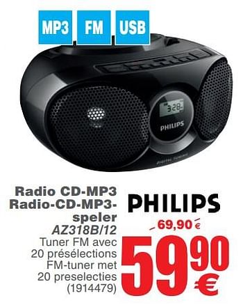 Promoties Philips radio cd-mp3 radio-cd-mp3speler az318b-12 - Philips - Geldig van 15/05/2018 tot 28/05/2018 bij Cora