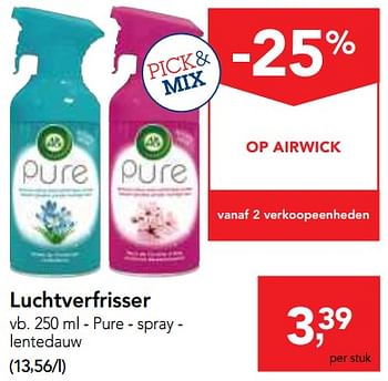 Promoties Airwick pure - spray - lentedauw - Airwick - Geldig van 23/05/2018 tot 05/06/2018 bij Makro