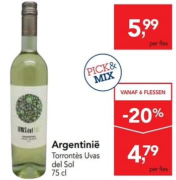 Promotions Argentinië torrontès uvas del sol - Vins blancs - Valide de 23/05/2018 à 05/06/2018 chez Makro