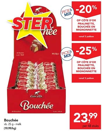 Promoties Bouchée melk - Cote D'Or - Geldig van 23/05/2018 tot 05/06/2018 bij Makro