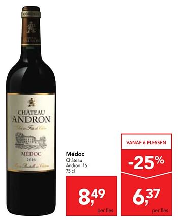 Promoties Médoc château andron `16 - Rode wijnen - Geldig van 23/05/2018 tot 05/06/2018 bij Makro