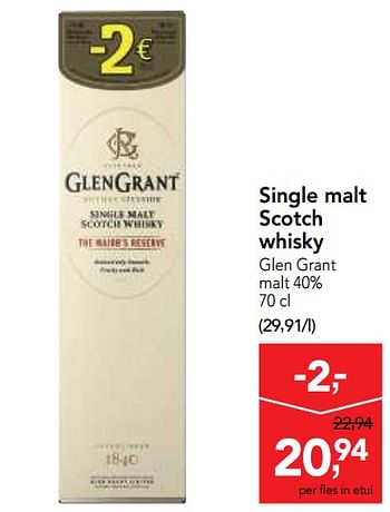 Promoties Single malt scotch whisky glen grant malt - Glengrant - Geldig van 23/05/2018 tot 05/06/2018 bij Makro